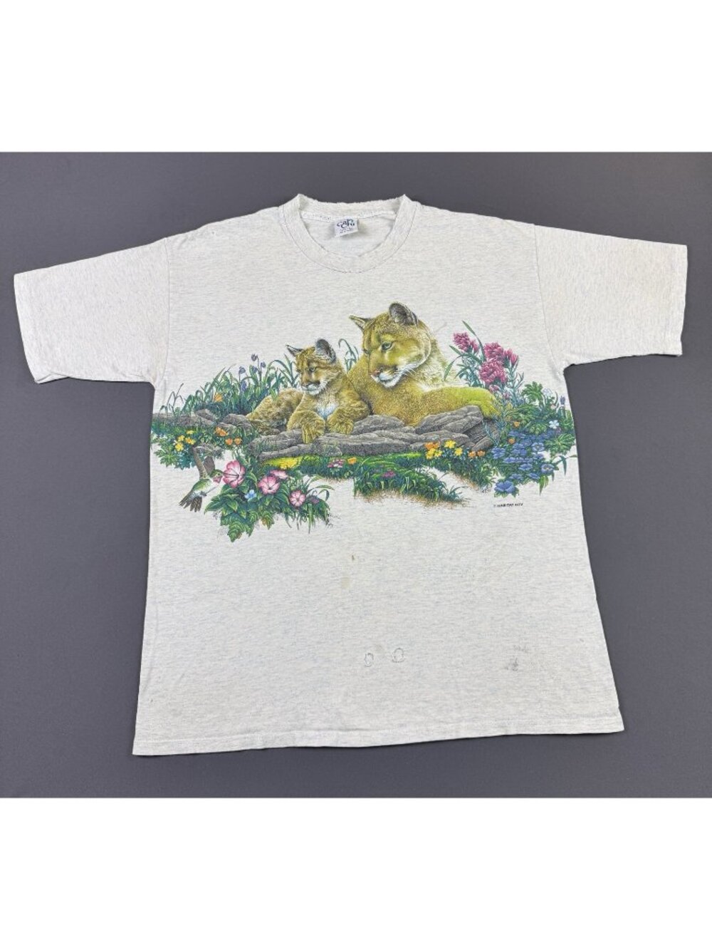 Rare Vintage 90s Habitat Animal Nature Flower Tiger Thrashed Stain Fade Large T